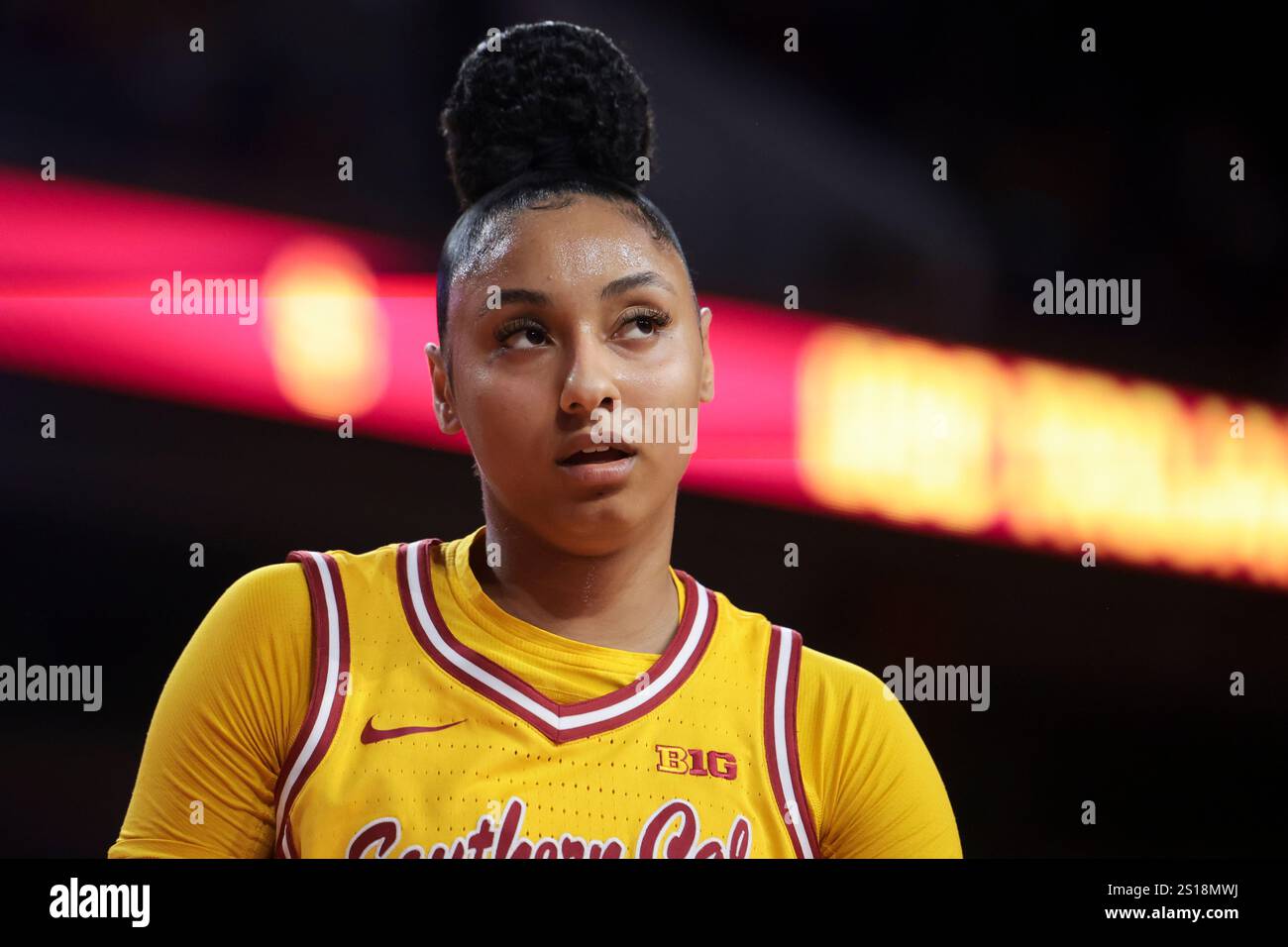 Southern California guard JuJu Watkins looks on during the first half