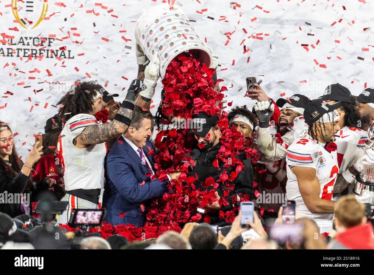 Ohio State Head Coach Ryan Day And Players Celebrate After Winning The 2025 Rose Bowl Game Ohio State Head Coach Ryan Day And Players Celebrate After Winning The 2025 Rose Bowl Game Against Oregon Final Score Ohio State 4121 Oregon Photo By Ringo Chiu Sopa Imagessipa Usa 2S18R16 