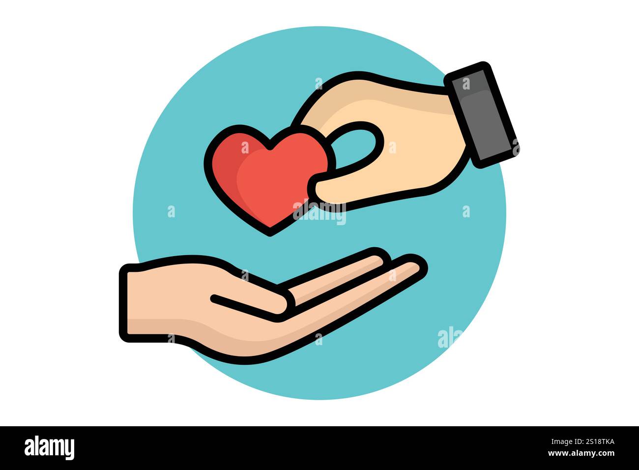 Caring icon. colored outline icon style. hand giving with heart. icon ...