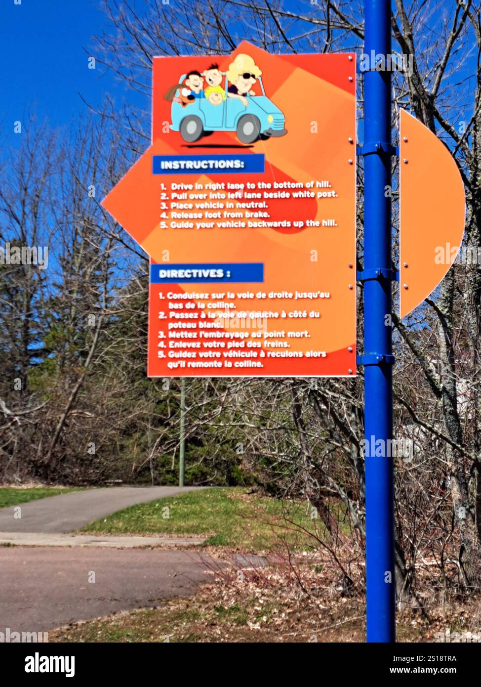 Instructions sign on driving on the hill at Magnetic Hill in Moncton ...