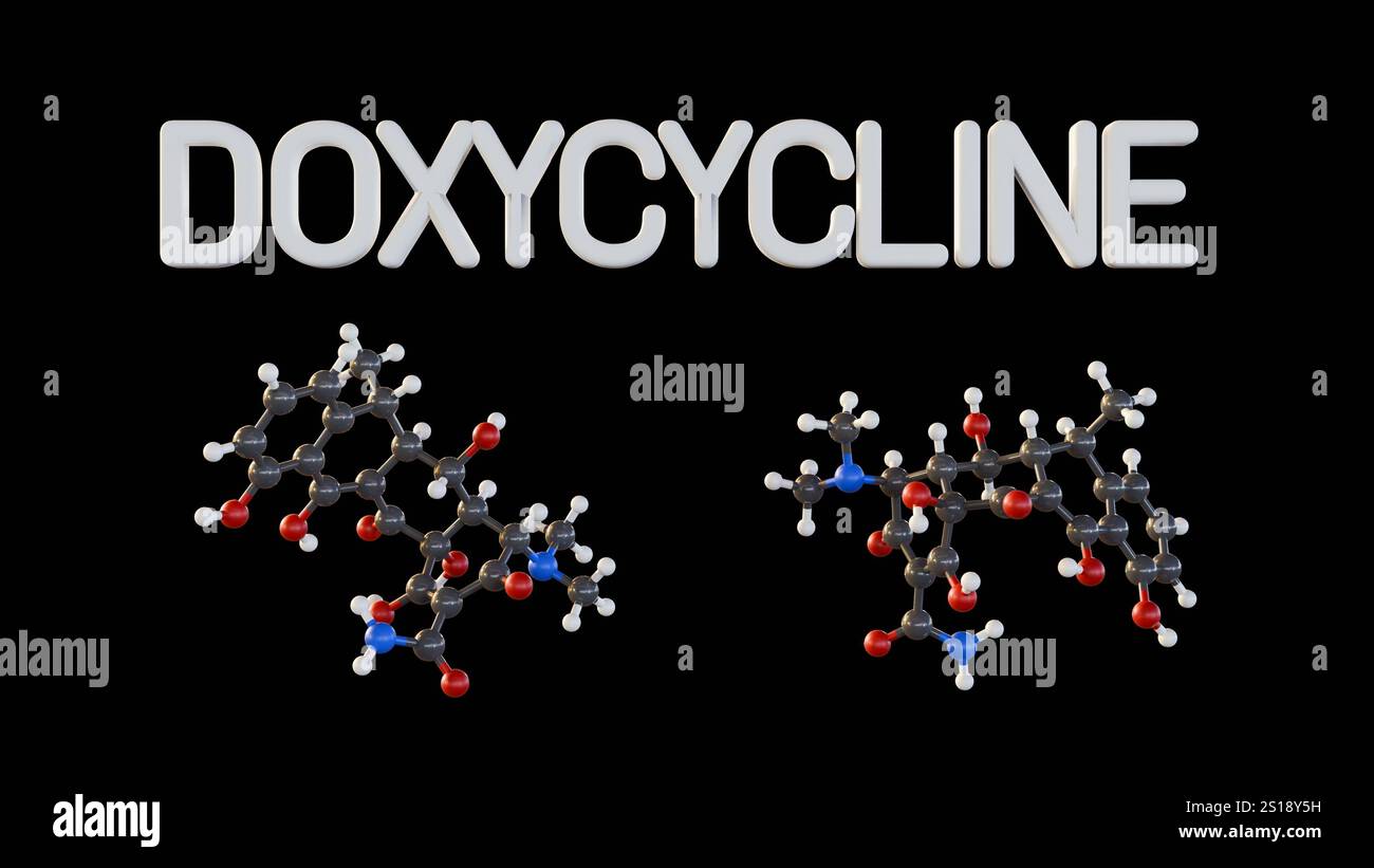 a 3d rendering of isolated 3D ball-and-stick model of the doxycycline ...