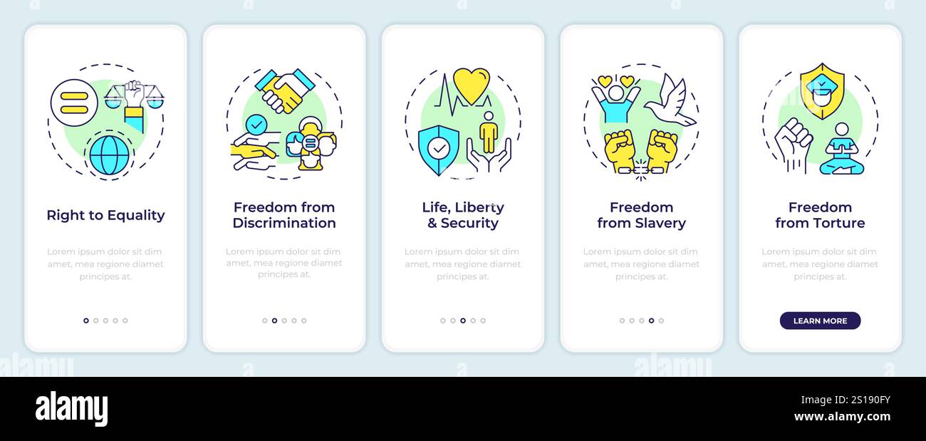 Social equality freedom onboarding mobile app screen Stock Vector