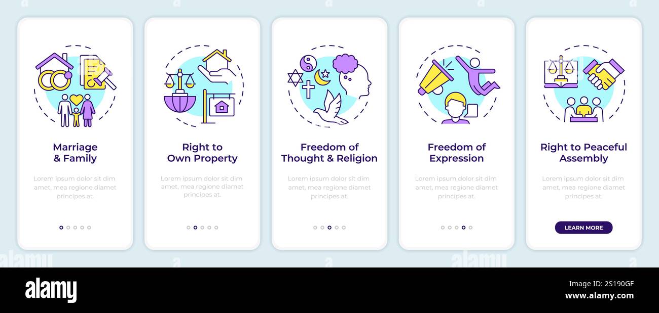 Social rights freedom onboarding mobile app screen Stock Vector Image ...