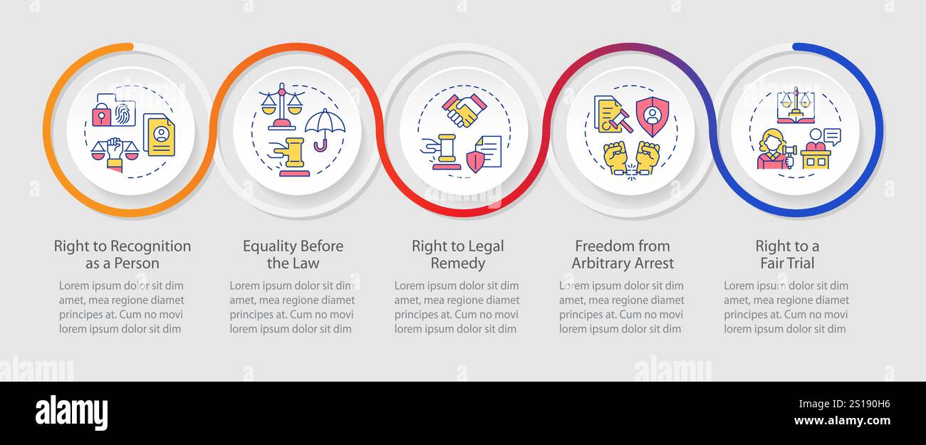 Law rights protection infographics circles sequence Stock Vector