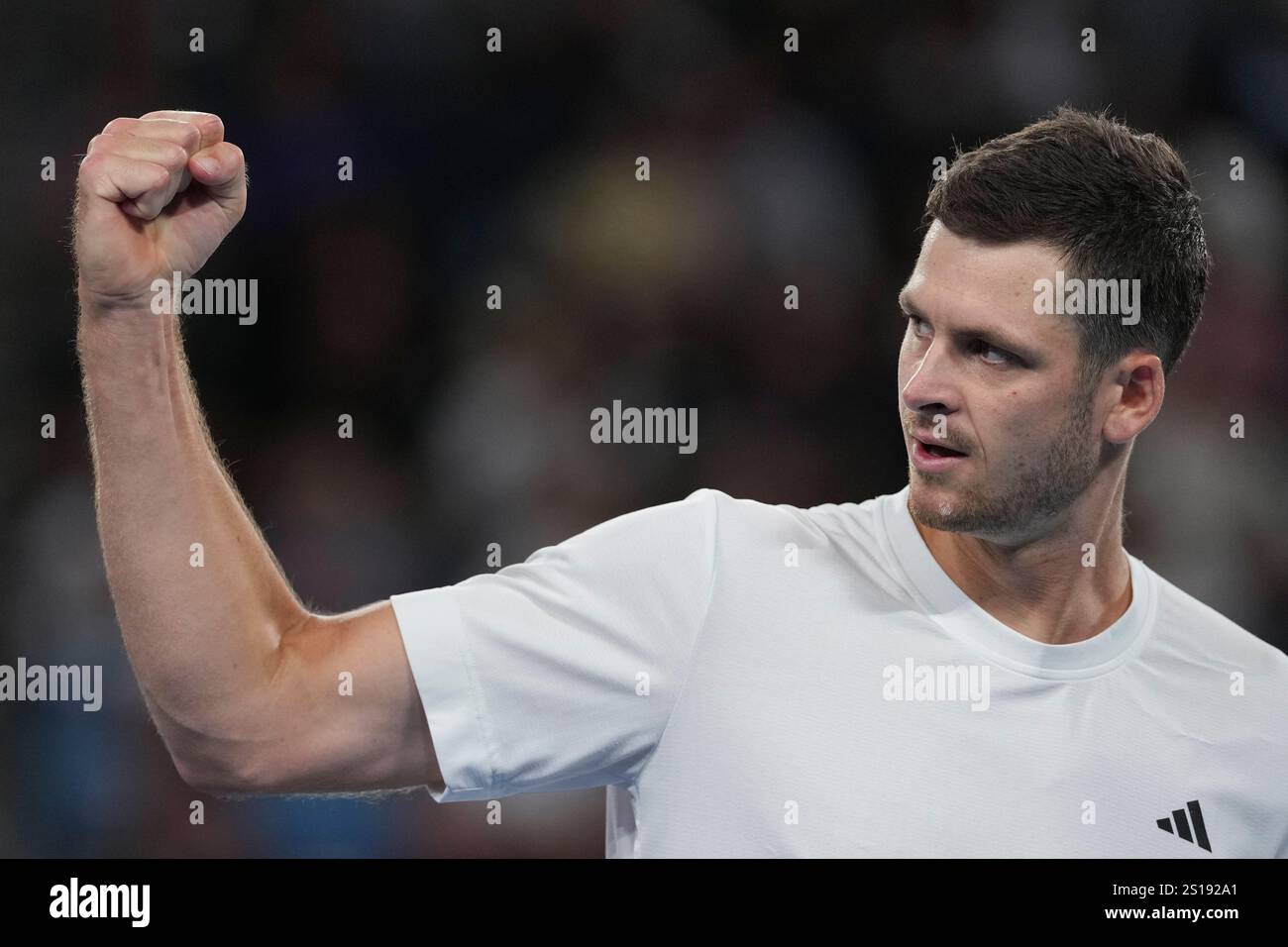 Poland's Hubert Hurkaz reacts during his quarterfinal match against
