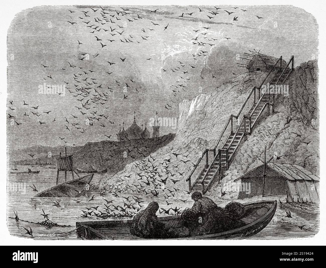 Moynet Fishermen of the Volga river. Russia, drawing by Moynet, from The Volga ...