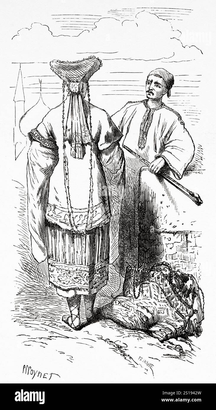 Moynet Peasant from the Volga river bank in traditional clothes. Russia ...
