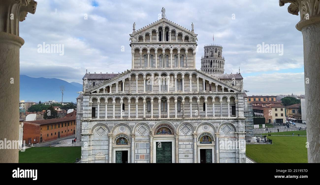 Pisa Cathedral and Leaning Tower from Above - Smartphone Captured Stock Image