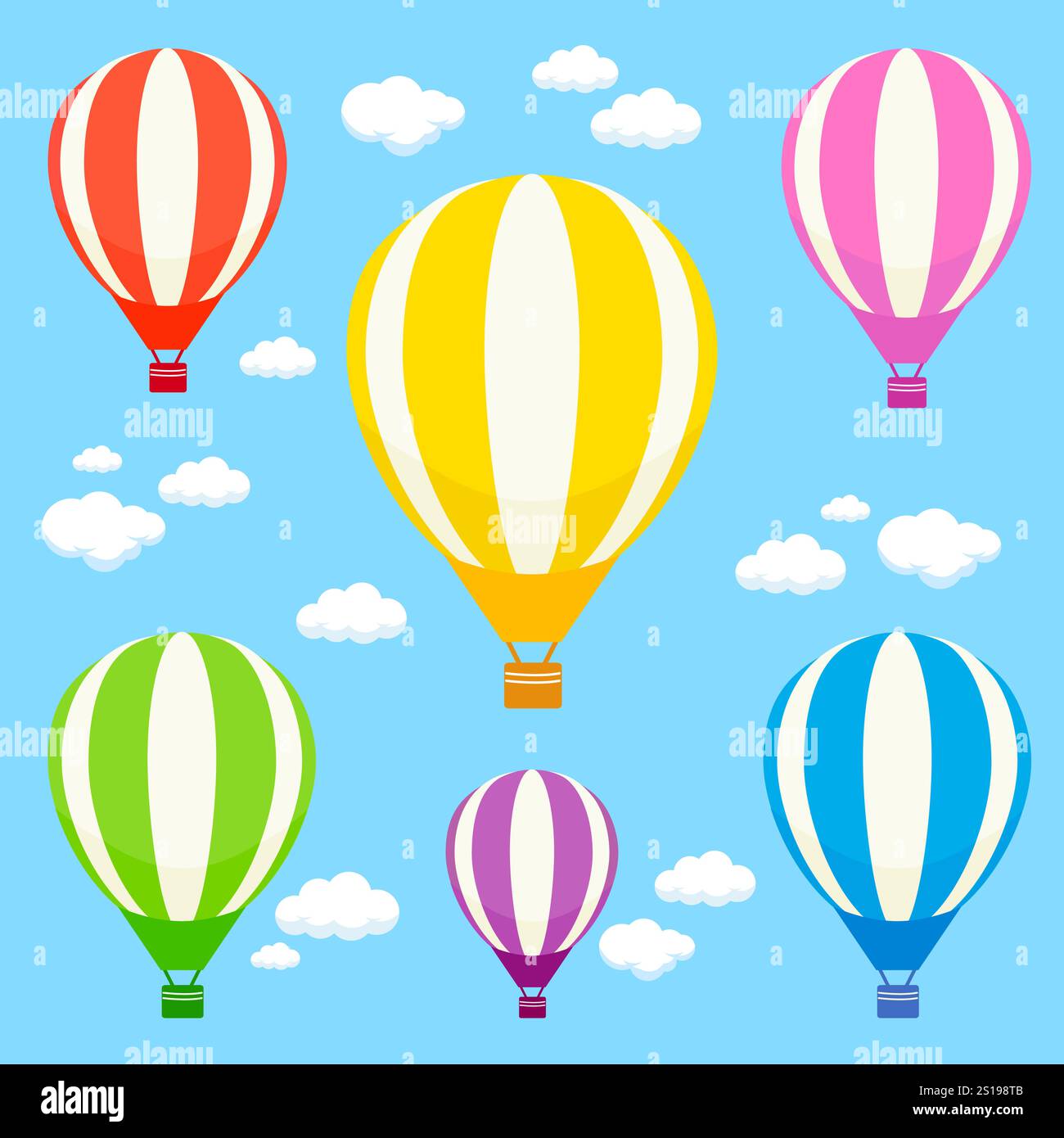 Colorful air balloons in the blue sky with clouds. Beautiful hot air ...