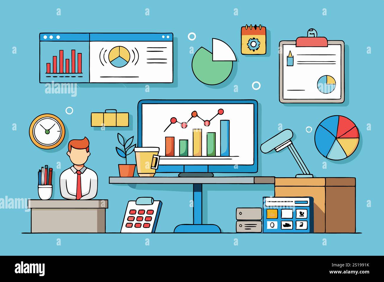 Computer Innovative Chart Work Innovative office setup with charts, graphs, and tools for visualizing ...