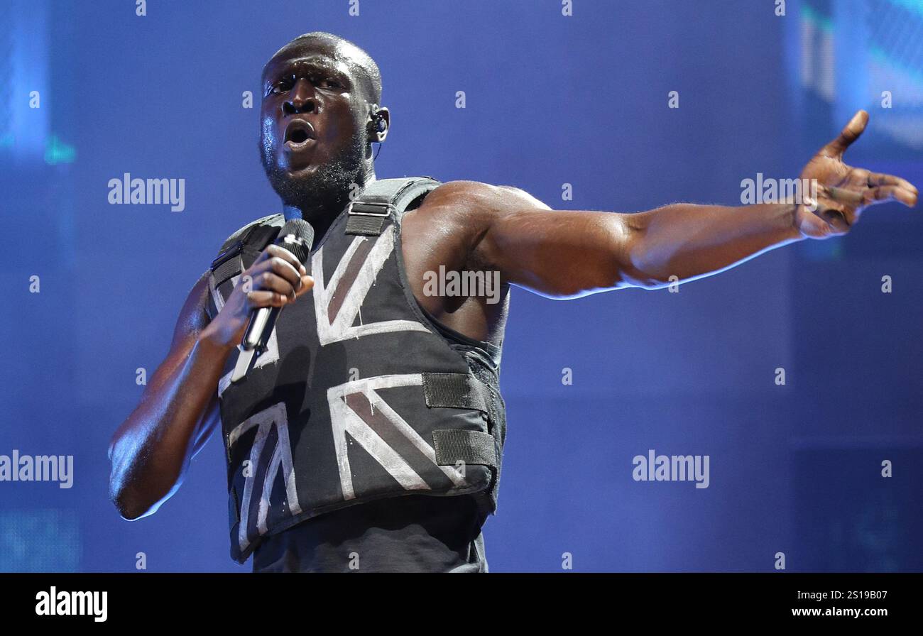 File photo dated 28/6/2019 of Stormzy performing on the Pyramid Stage ...