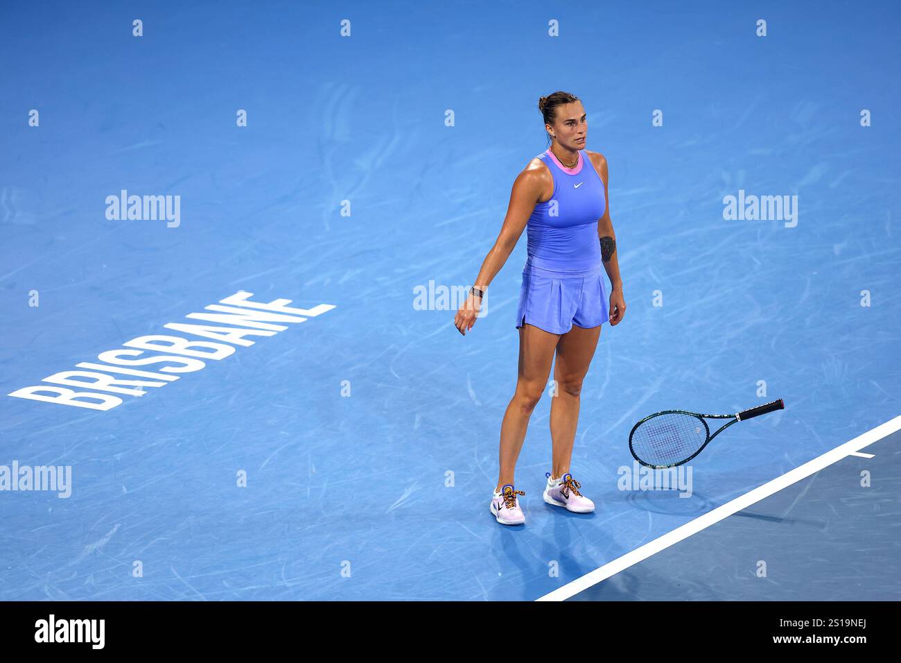 Belarus' Aryna Sabalenka reacts during her match against Kazakhstan's