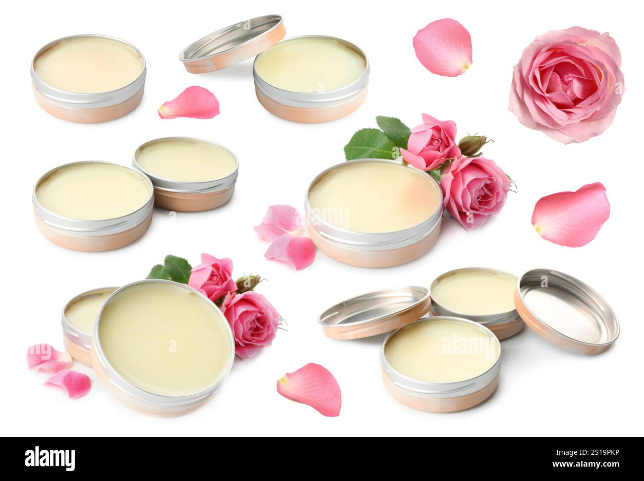 Rose Solid Natural solid perfume and roses isolated on white, collage Stock Photo ...