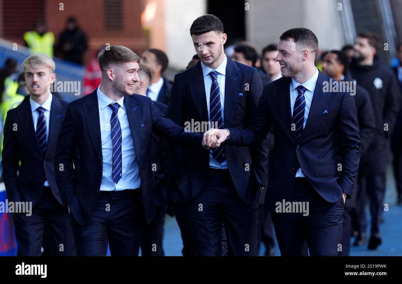 Rangers players arrive before the William Hill Premiership match at ...