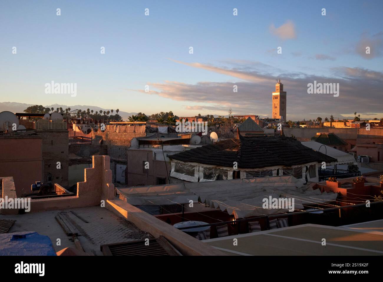 cityscape rooftop view over the old city medina in the morning marrakesh, morocco Stock Photo