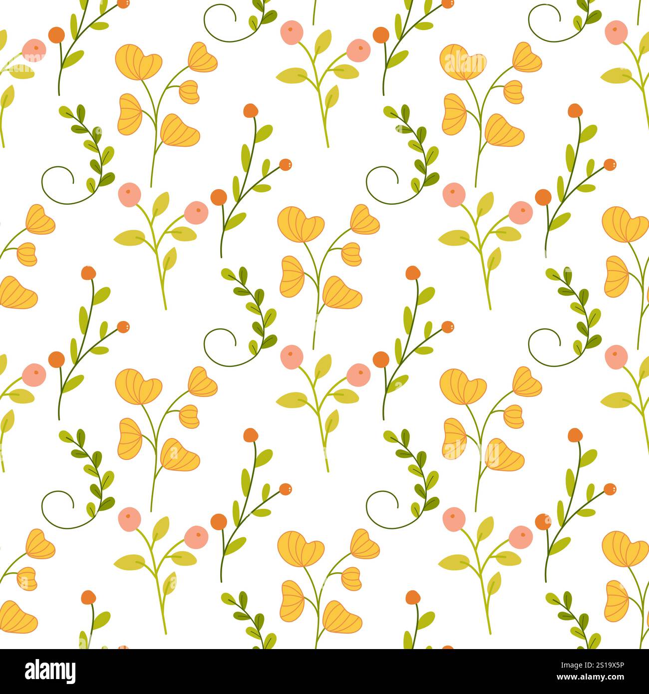 Floral seamless pattern, simple plants. on white background. Stock Vector