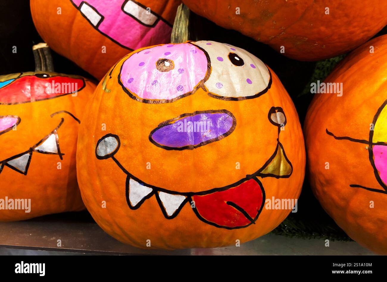 PUMPKINS with decorative painting for Halloween Stock Photo