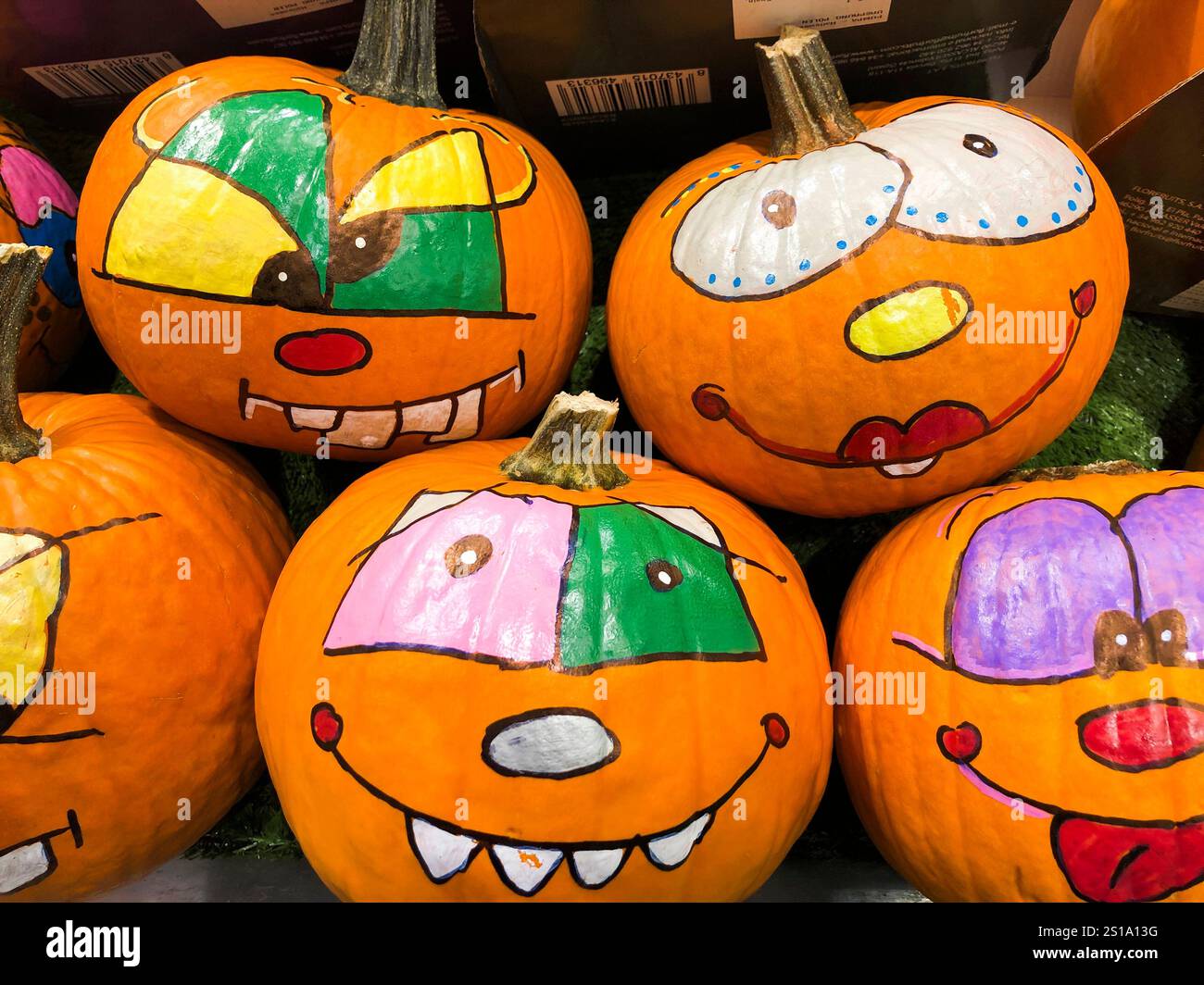 PUMPKINS with decorative painting for Halloween Stock Photo