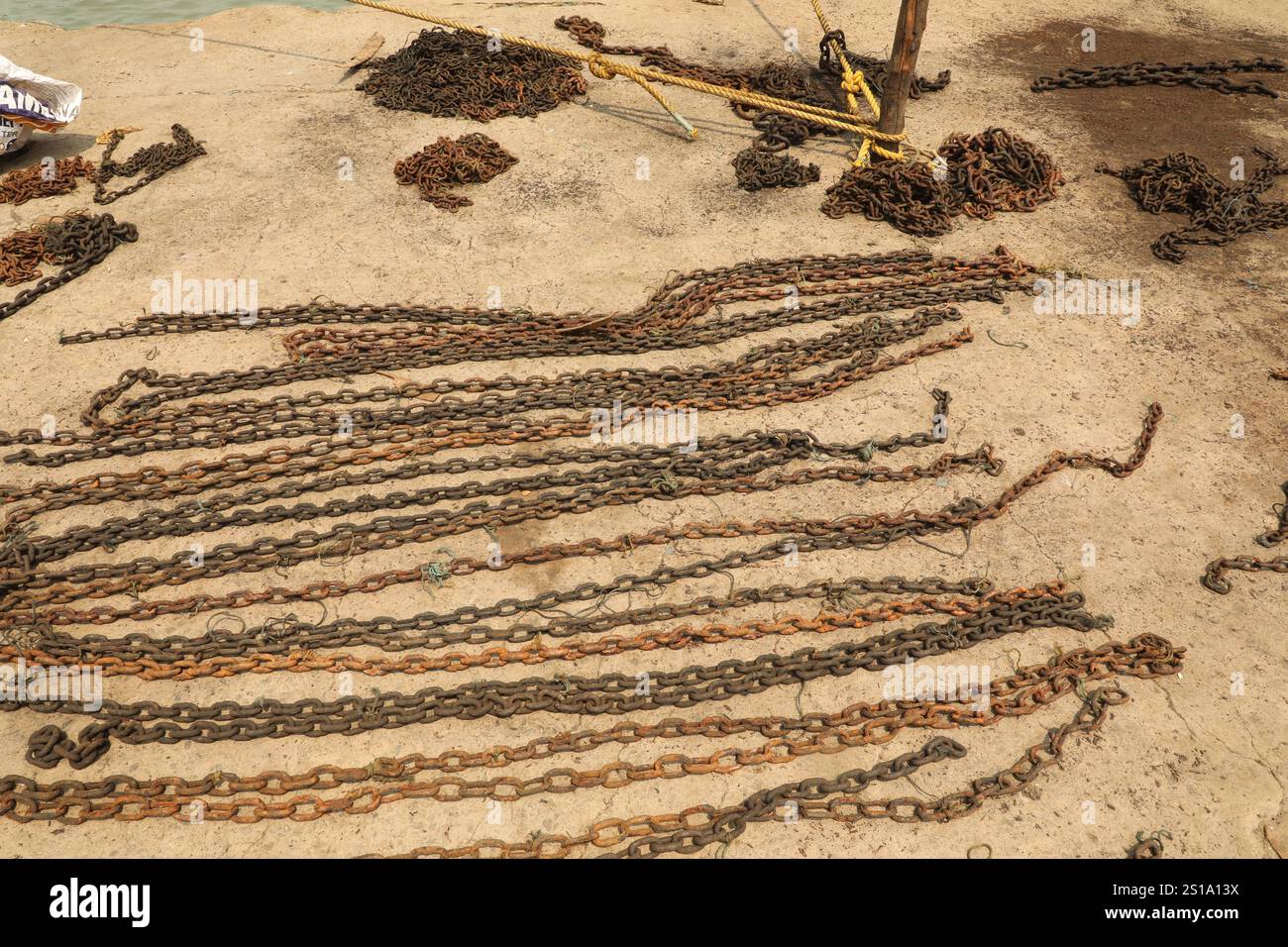 Old metal Rusty chains Macro shot Stock Photo