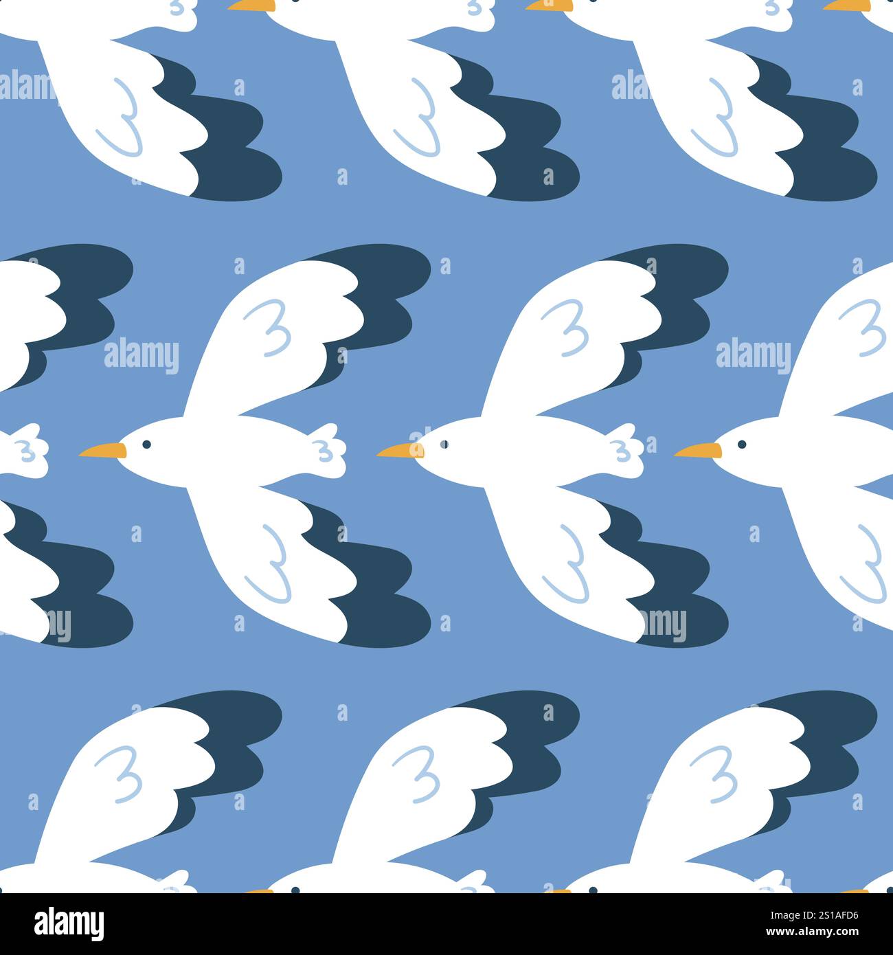 Flying Seagull Seamless Pattern Vector Illustration Stock Vector Image ...
