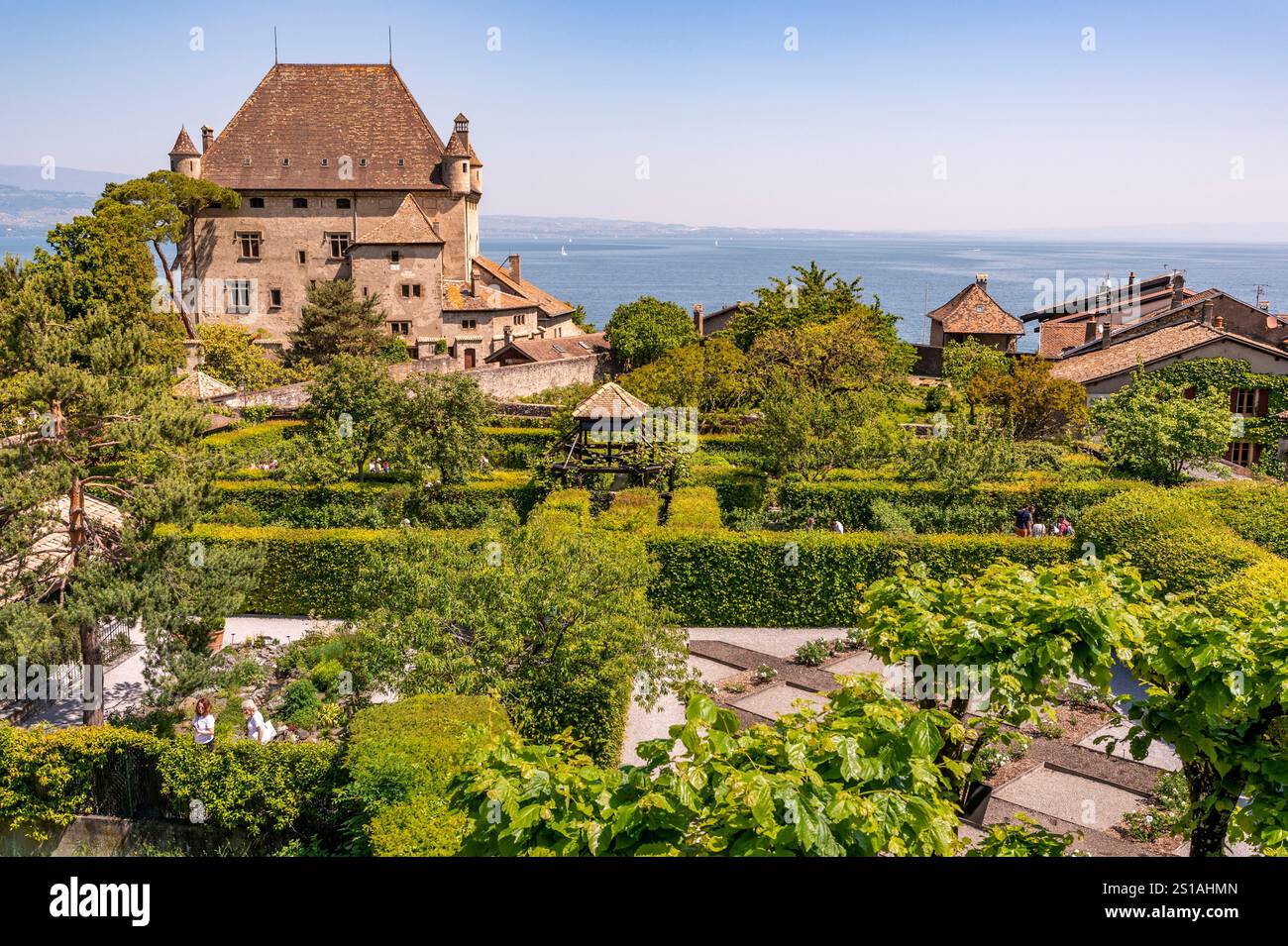 France Haute Savoie 74 Yvoire The Fortified Castle Of Am d V De aerial-close-up-view-of-yvoire-castle-on-lake-geneva-france-with-4