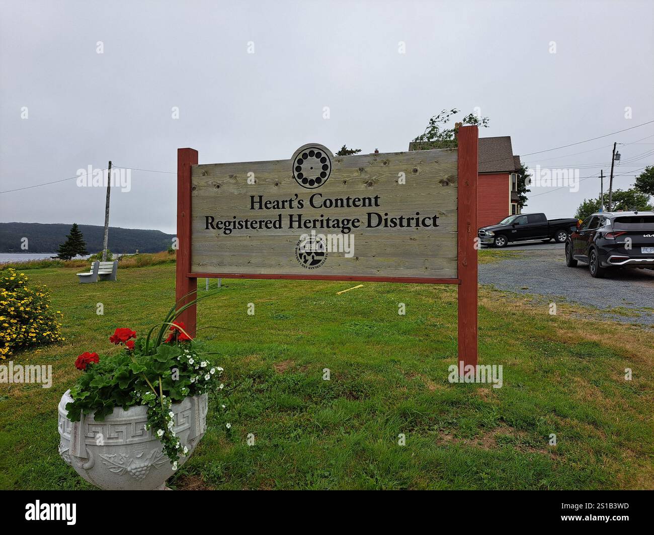 Heart's Content Registered Heritage District sign in Heart's Content, Newfoundland & Labrador, Canada Stock Photo