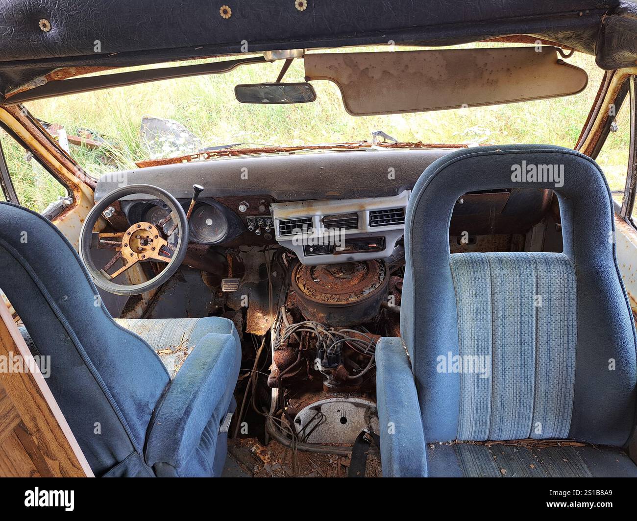 Inside Abendend Rv Driver's seat inside abandoned dilapidated RV at the Bell on Bell ...