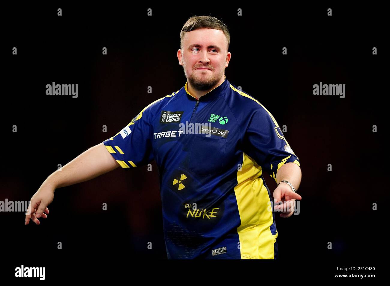 Luke Littler celebrates during their semifinal match against Stephen