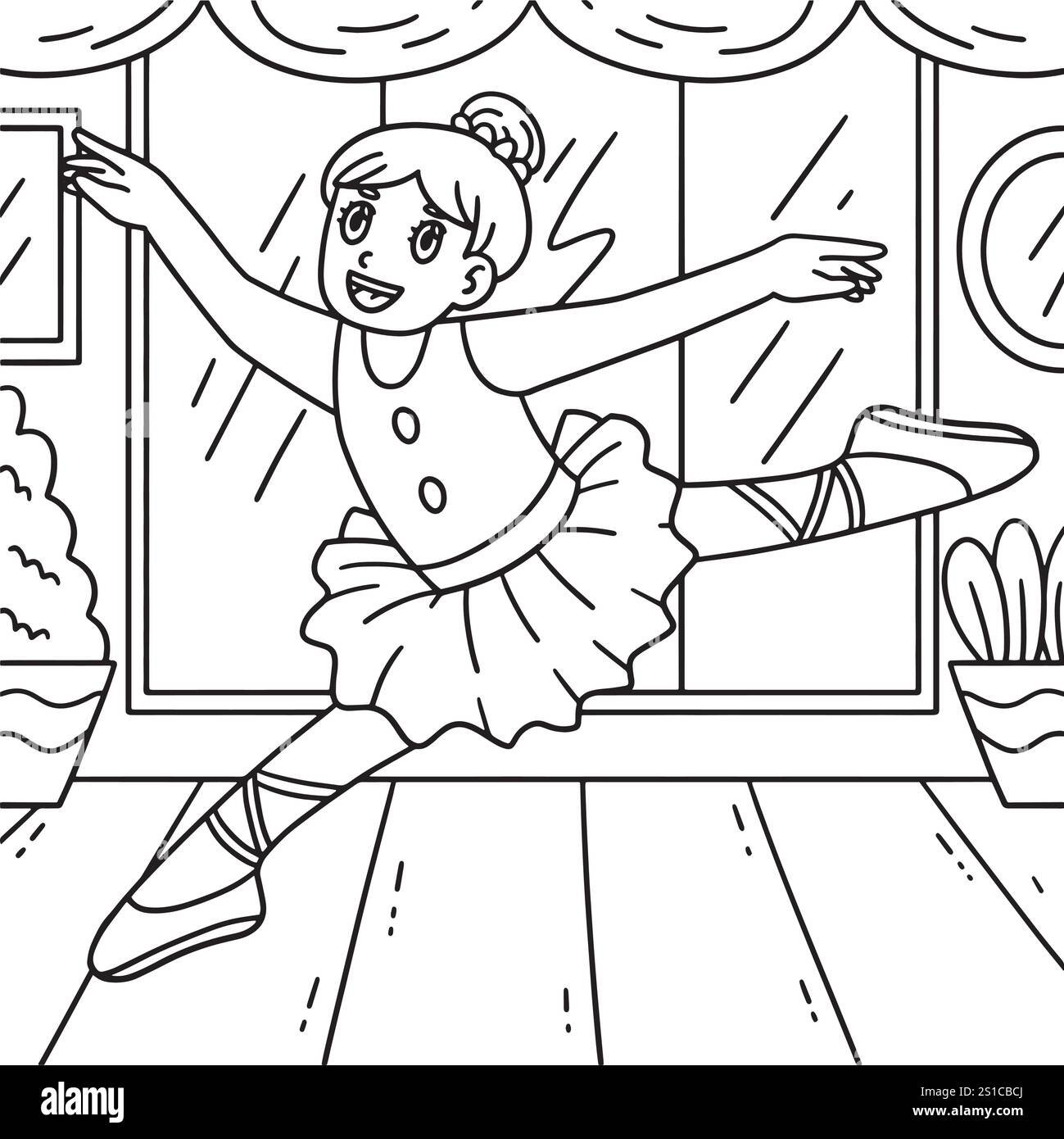 Ballerina making a Leap Coloring Page for Kids Stock Vector Image &amp; Art ...
