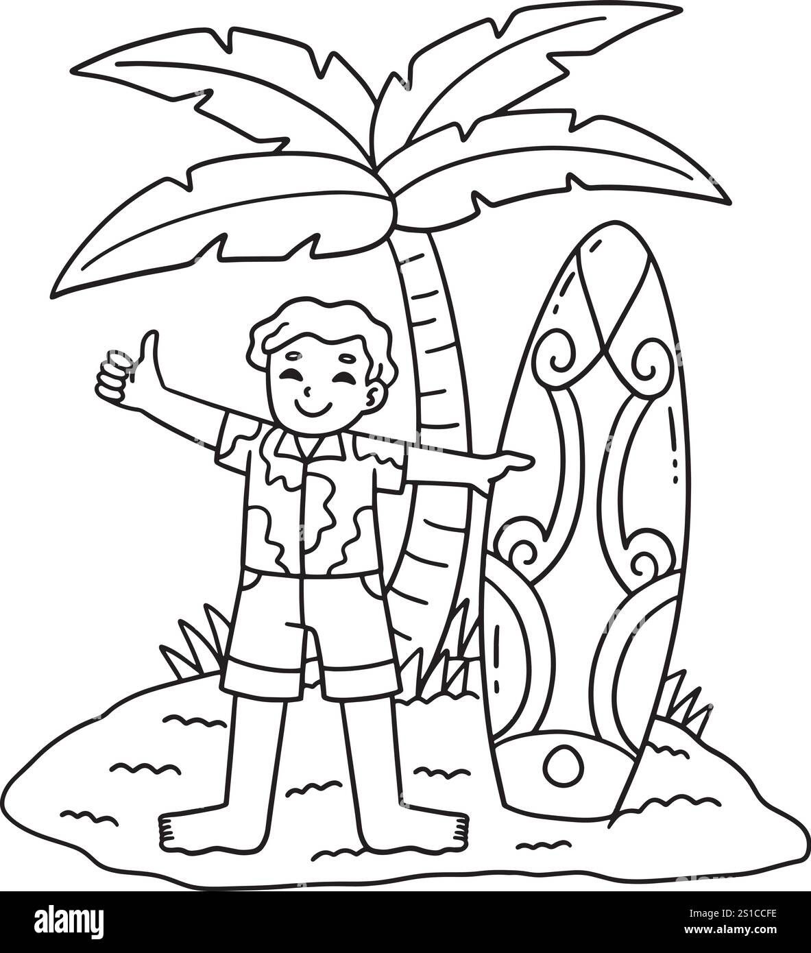 Surfing Boy Surfboard and Palm Tree Isolated Stock Vector Image & Art ...