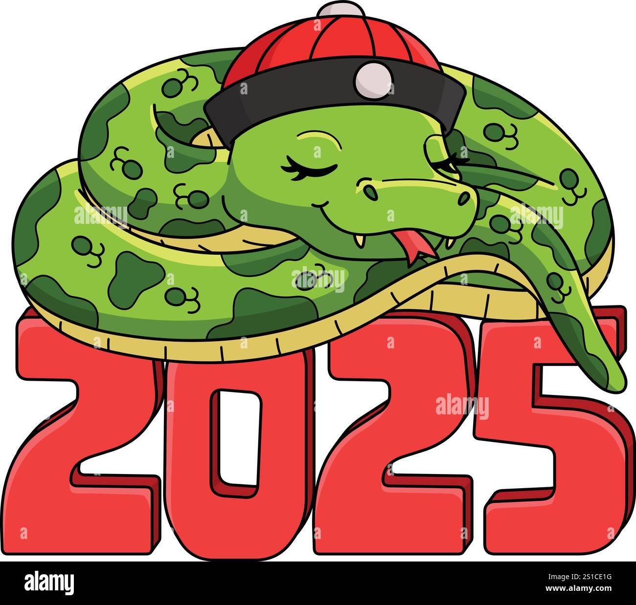 Year of the Snake on top of a 2025 Cartoon Clipart Stock Vector Image