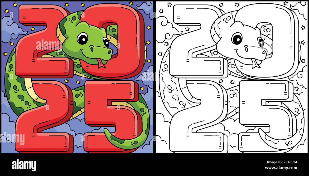 2025 Year of the Snake Coloring Page Illustration Stock Vector Image ...
