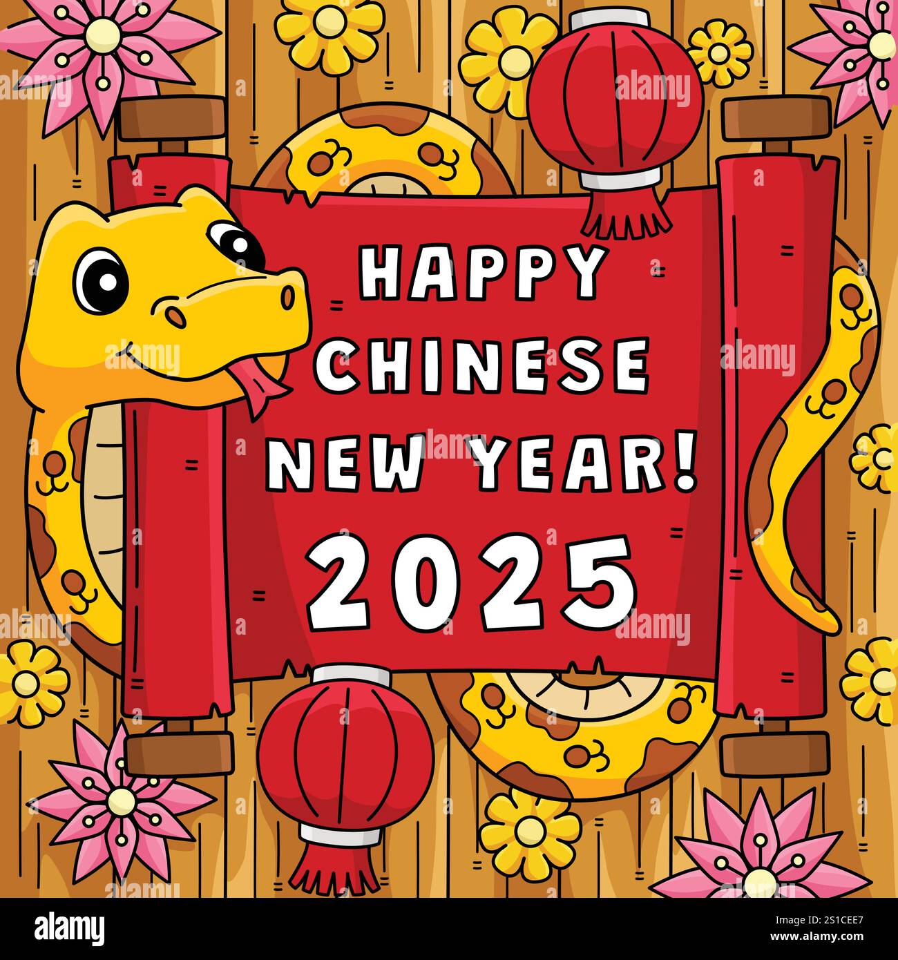 Year of the Snake Holding a Scroll Colored Cartoon Stock Vector Image ...