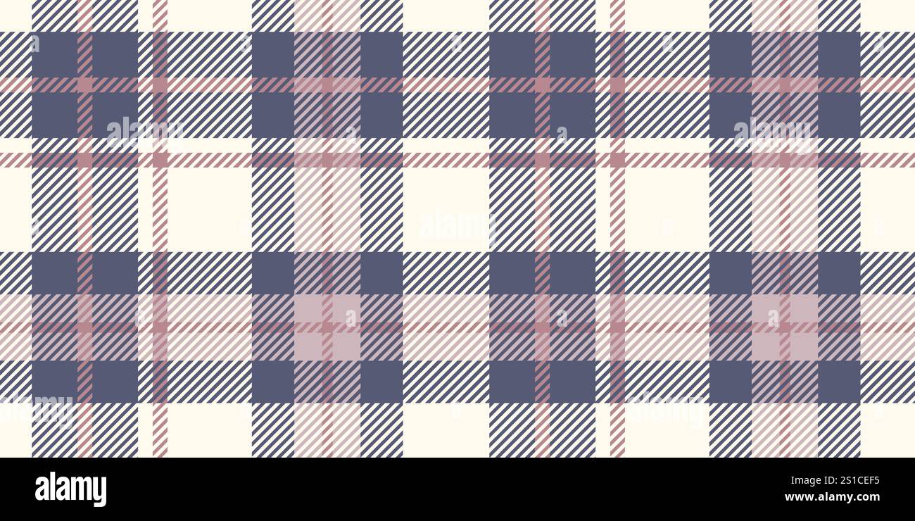 Classic Plaid Seamless Pattern with Blue and Pink Checks on Cream Background Perfect for Textile, Fabric, and Digital Design Projects Stock Vector