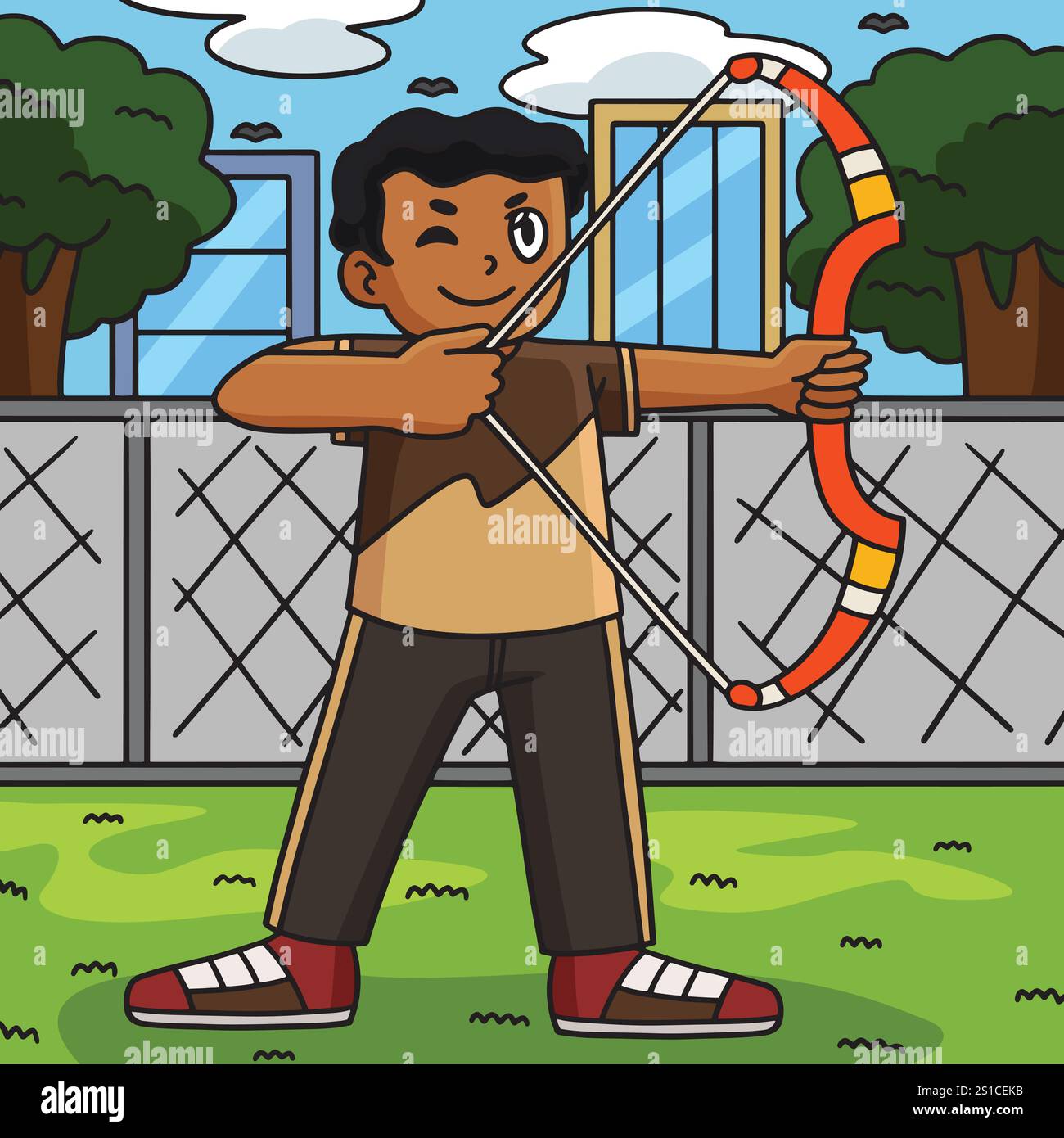 Archery Archer Dry Firing A Bow Colored Cartoon Stock Vector Image 