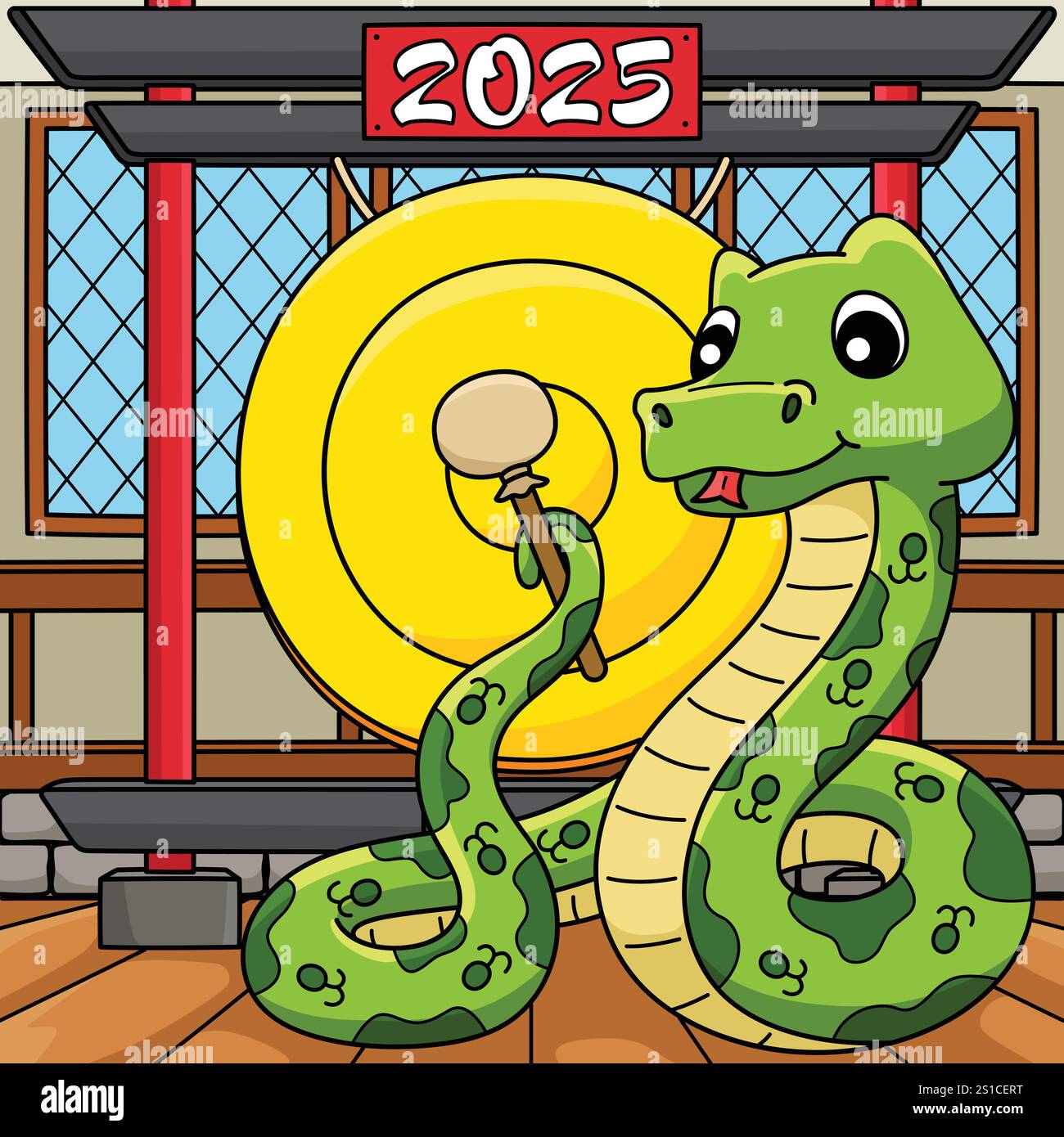 Year of the Snake with a Gong Colored Cartoon Stock Vector Image & Art ...