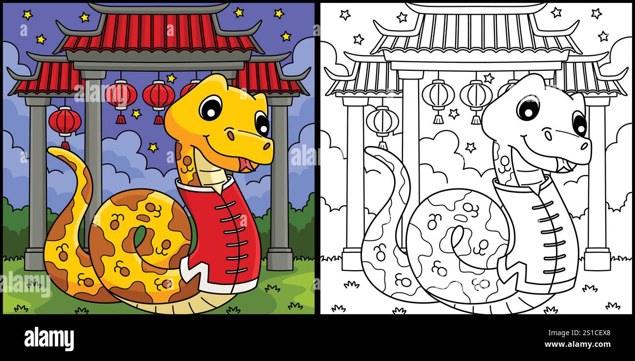 Year of the Snake in Chinese Temple Illustration Stock Vector Image ...