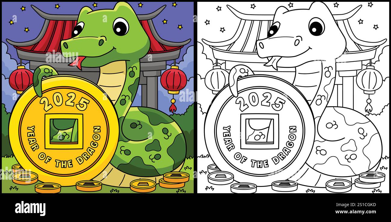 Year of the Snake Holding a Coin Illustration Stock Vector Image & Art ...