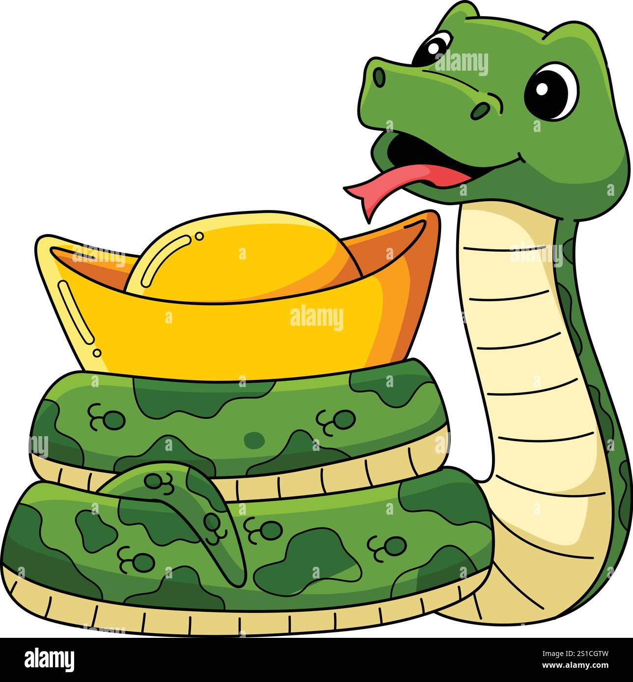 Year of the Snake Holding a Gold Cartoon Clipart Stock Vector Image ...