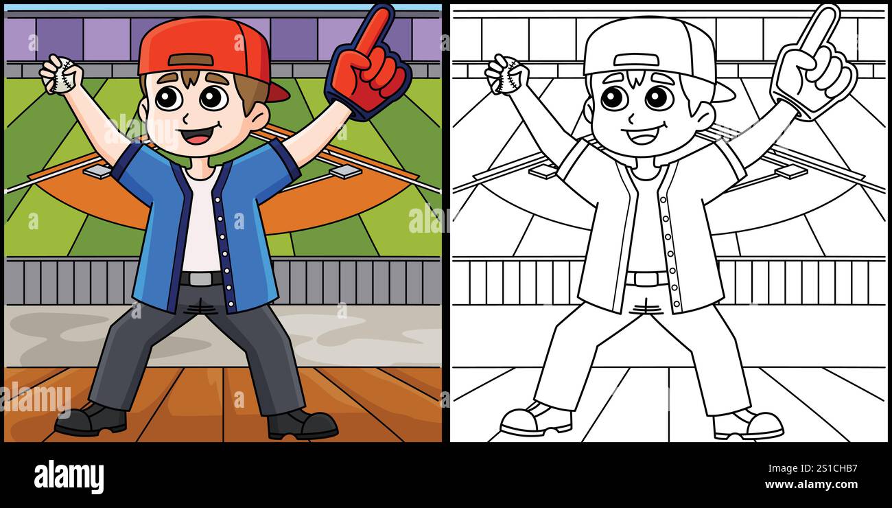 Baseball Player Fan Coloring Page Illustration Stock Vector Image & Art ...