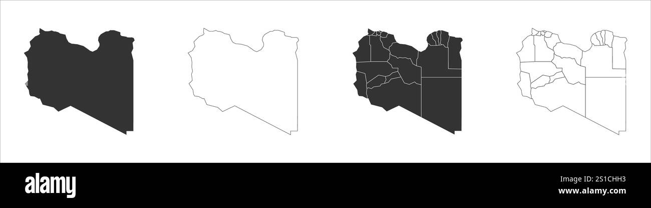 Libya set of three maps - solid map, outline map and map highlighting ...