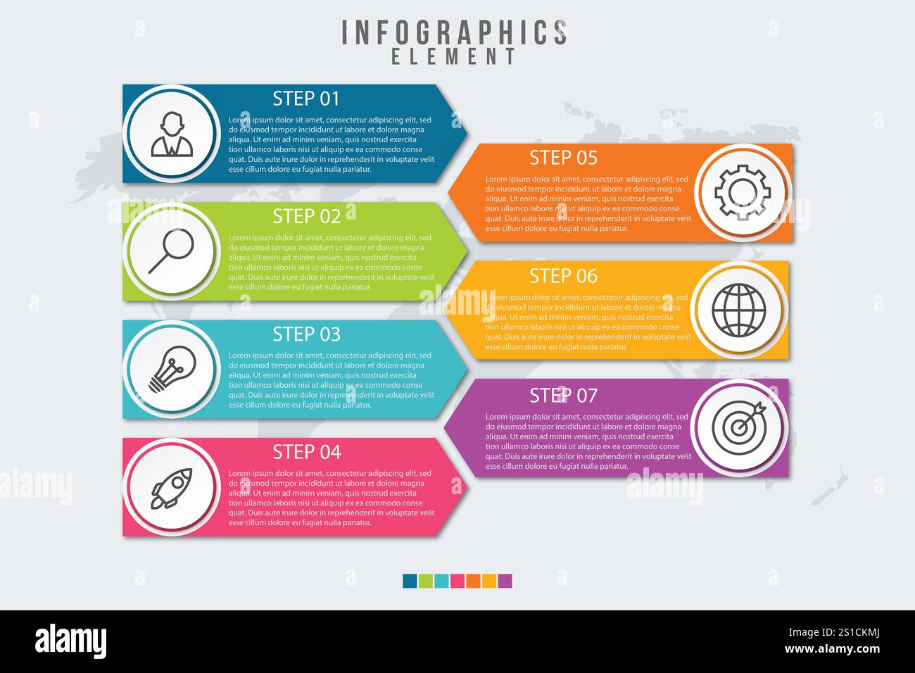Presentation business infographic template with 7 options Stock Vector