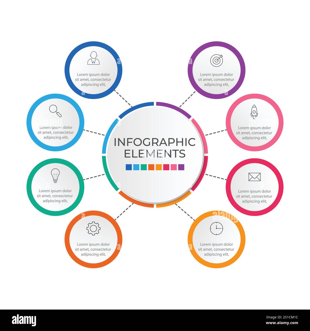 Presentation business infographic template with 8 options. Vector illustration. Stock Vector