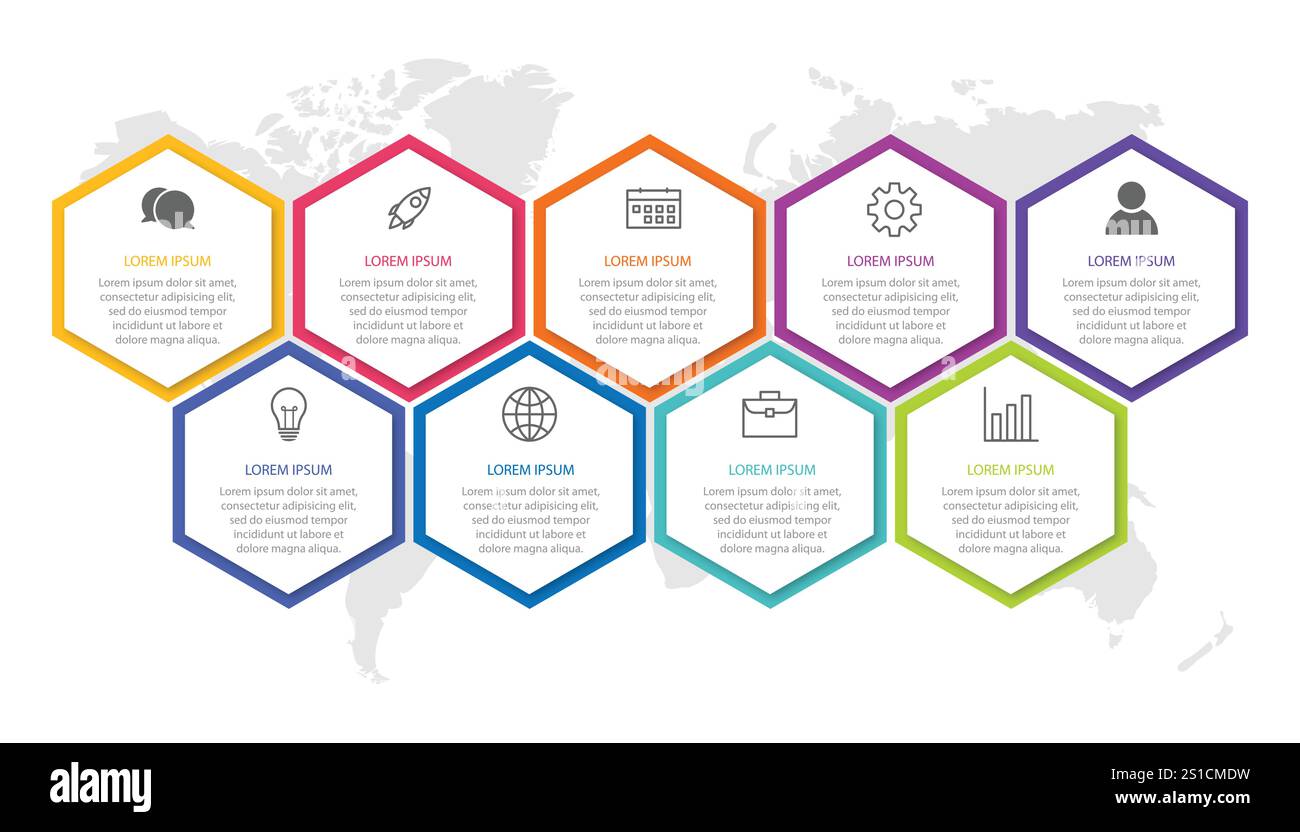 Vector infographic design template with 9 options or steps Stock Vector