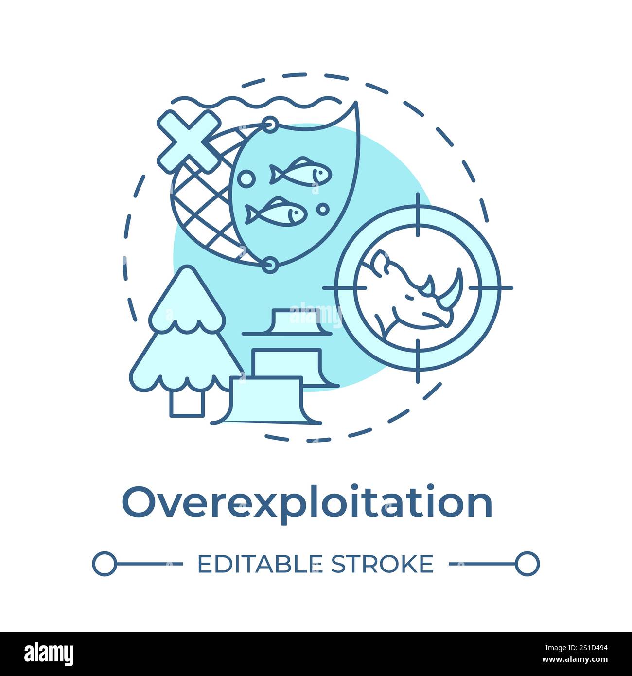 Overexploitation soft blue concept icon Stock Vector