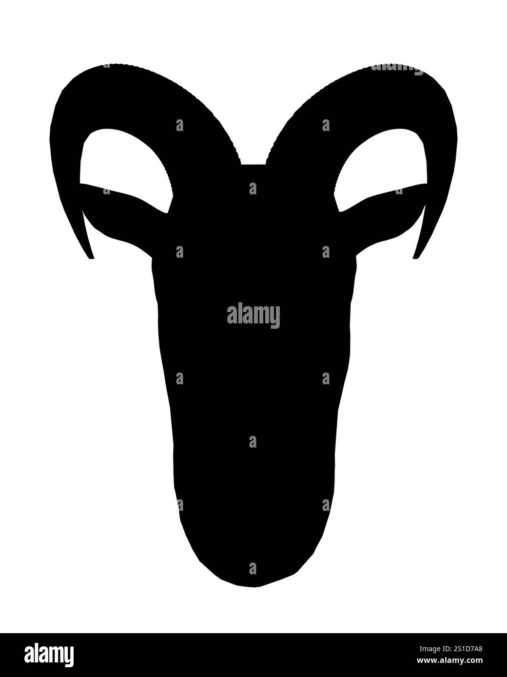 Ram's head is shown in black and white. The ram's horns are prominent ...
