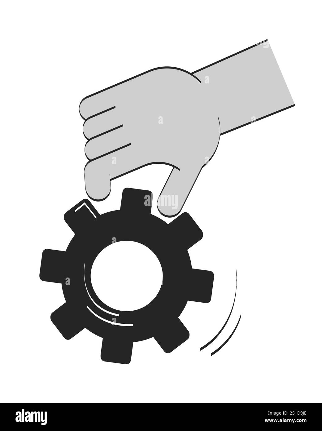 Hand holding gear with motion lines doodle outline illustration Stock ...