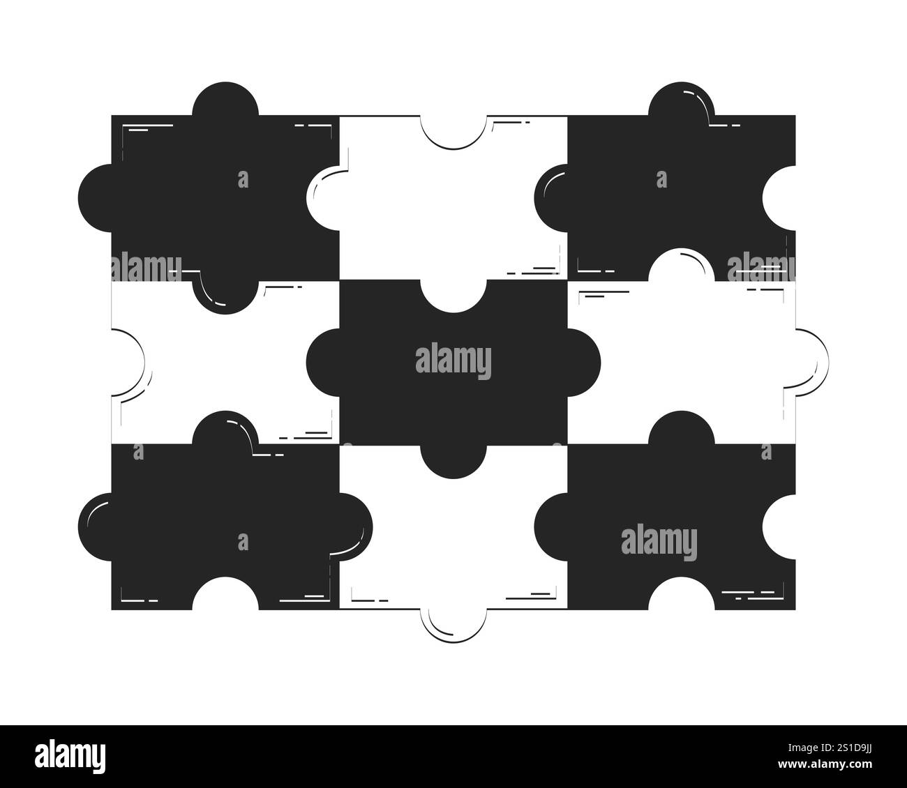 Interlocking puzzle pieces doodle linear object Stock Vector