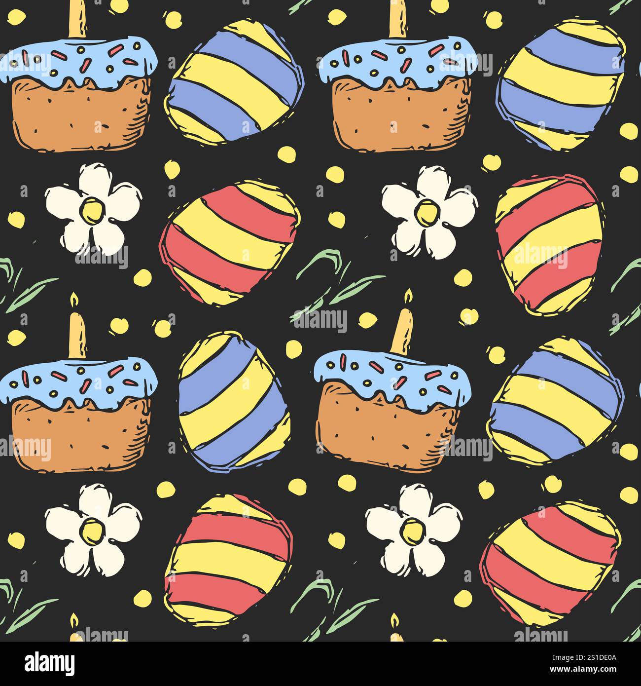 Seamless Easter pattern. Doodle vector easter hand drawn background ...