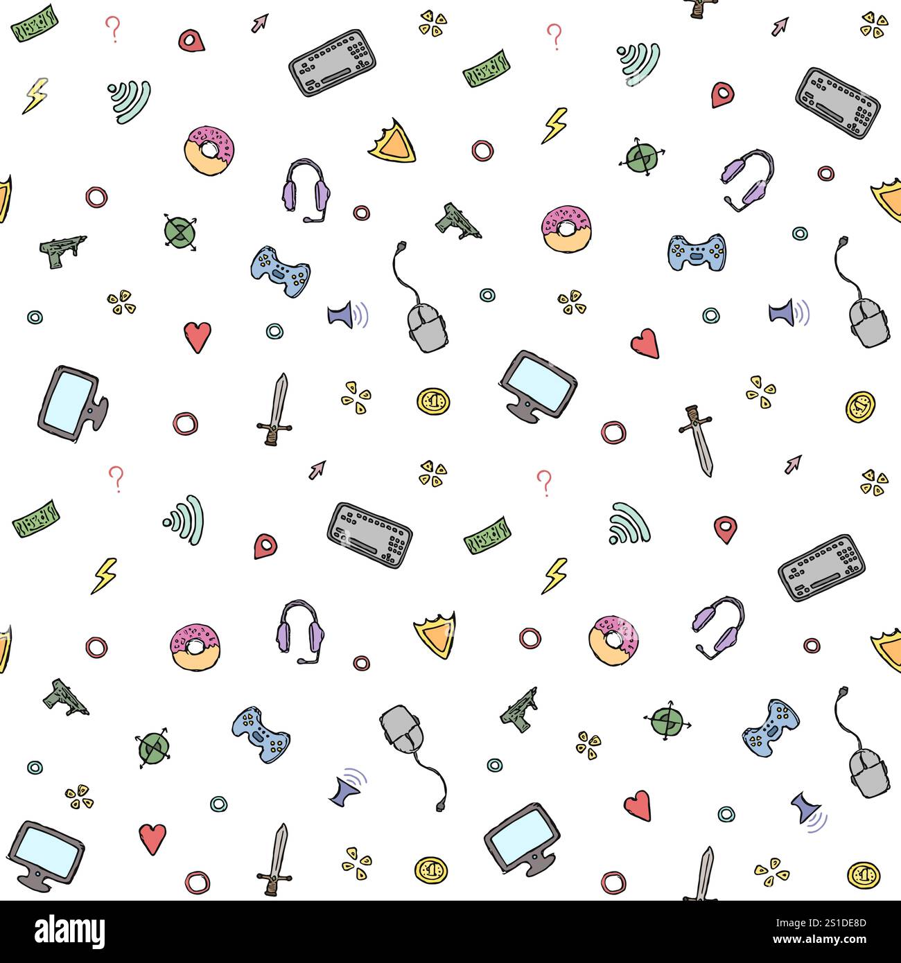 Seamless gaming pattern. Hand drawn gaming icons background Stock Photo